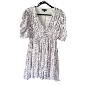 Lulus White Purple Ditsy Floral Button Detail Mini Dress M Cottagecore  GIrly